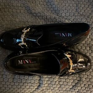 Black Loafers with Gold Accents